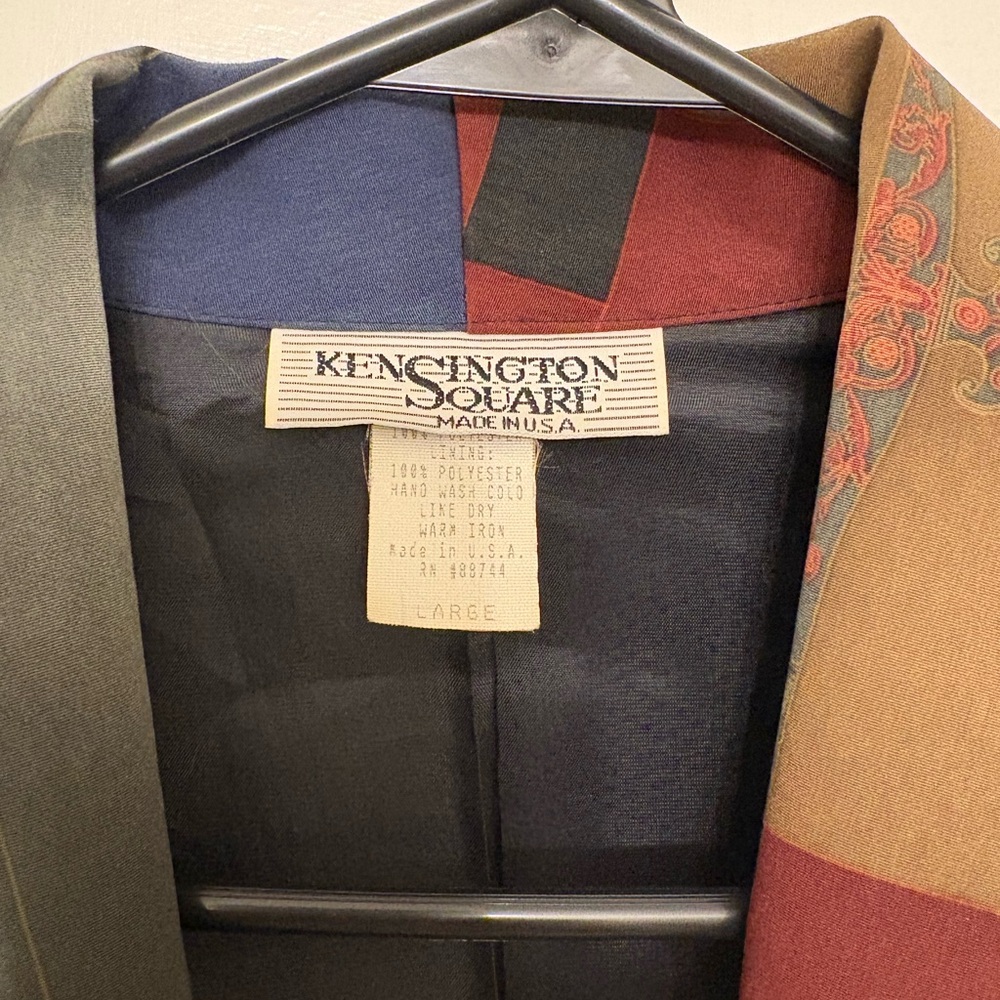 Vintage Kensington Square Patchwork Geometric Blazer Jacket 90s Made in USA L - Picture 2 of 4